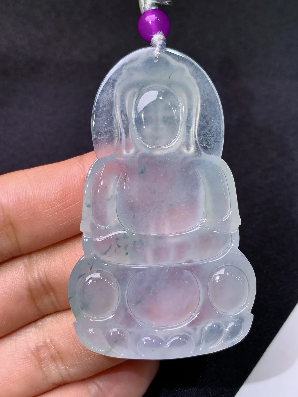 冰飘花观音吊坠，顶珠为配饰品，冰冰润润，玉质细腻，种水足，Ls整体尺寸60*35.8*5.8