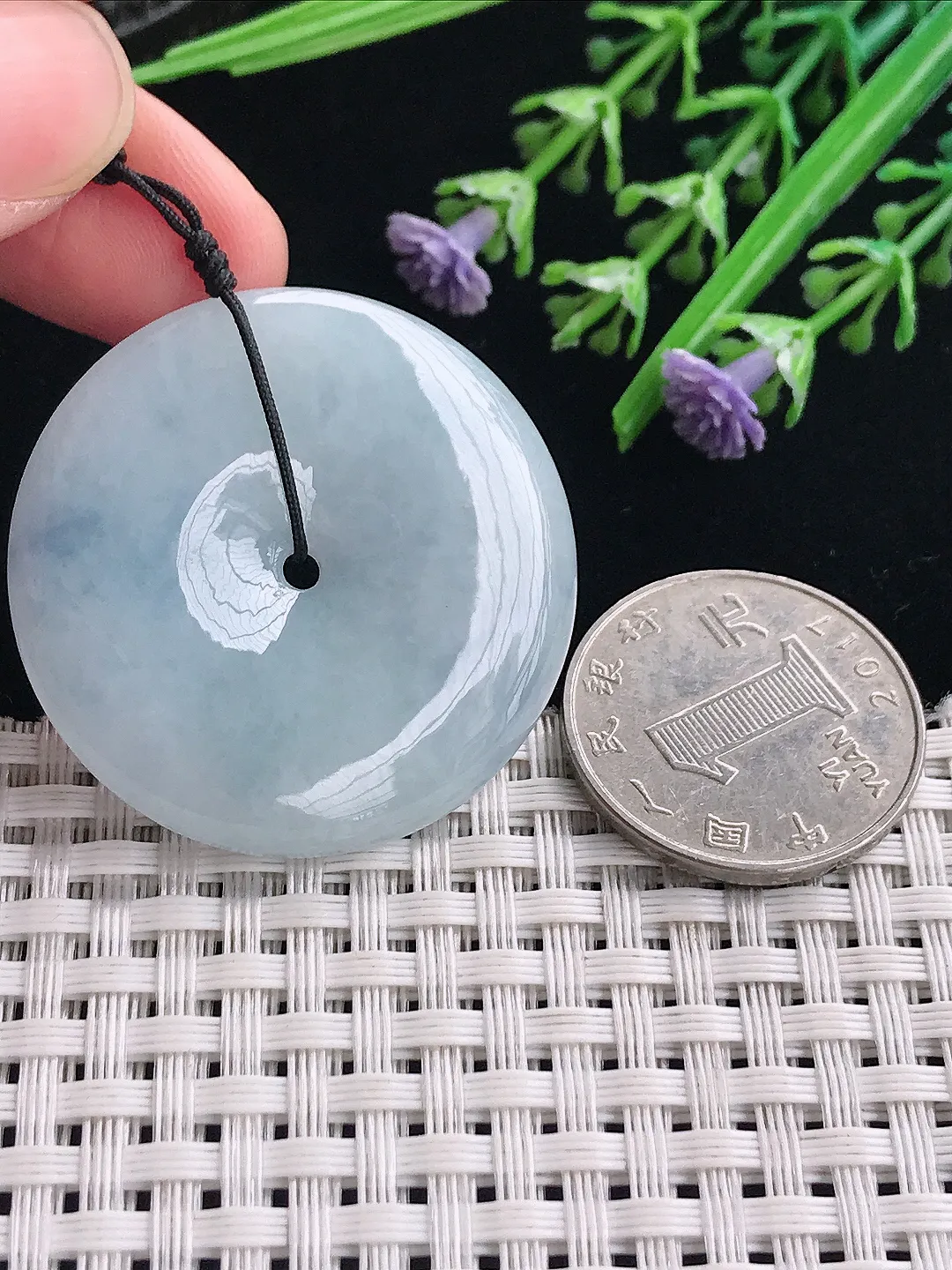 实拍A货翡翠37.8/6.1老坑冰润紫罗兰平安扣吊坠翡翠挂件