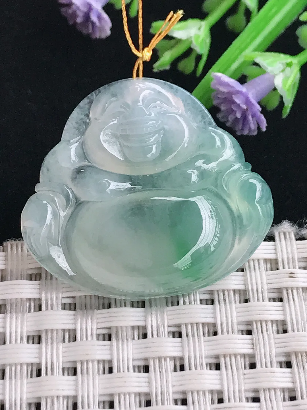 实拍A货翡翠27.5/30.6/5.5老坑冰种起胶飘花佛公吊坠翡翠玉佛挂件