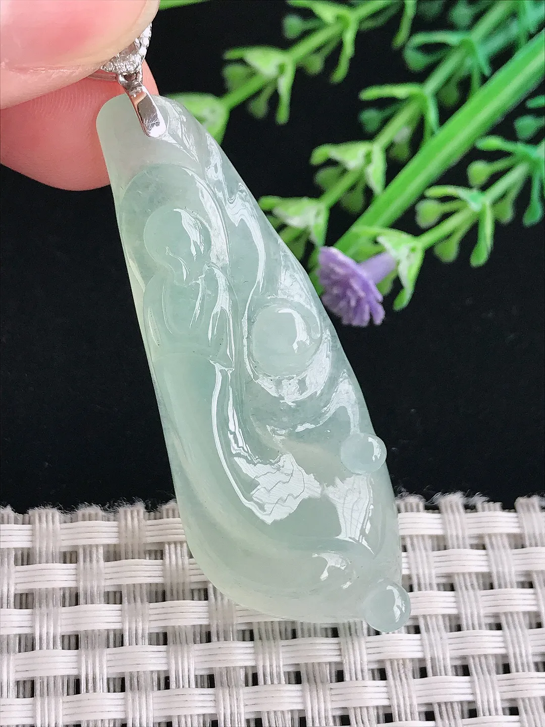 实拍A货翡翠53/20/8.8老坑冰胶果冻冰晴悟道吊坠翡翠玉佛挂件