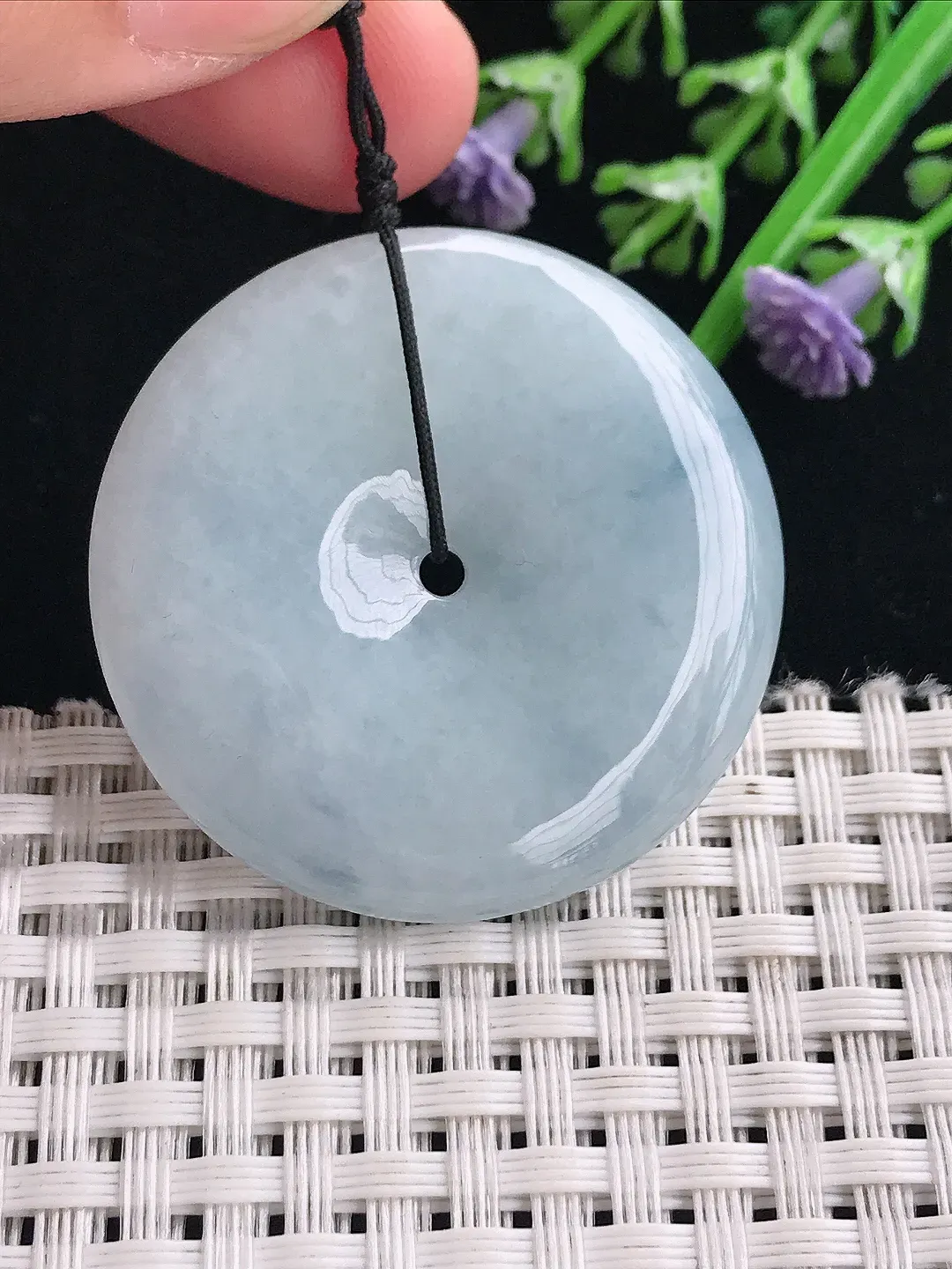 实拍A货翡翠37.8/6.1老坑冰润紫罗兰平安扣吊坠翡翠挂件