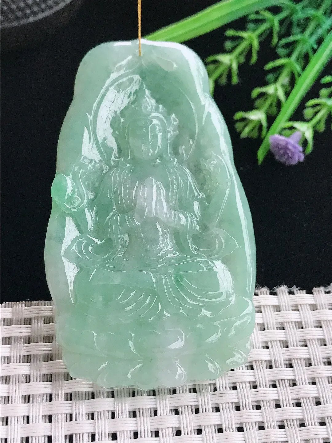 实拍A货翡翠73/43.5/6老坑秀气冰晴绿观音菩萨吊坠翡翠挂件