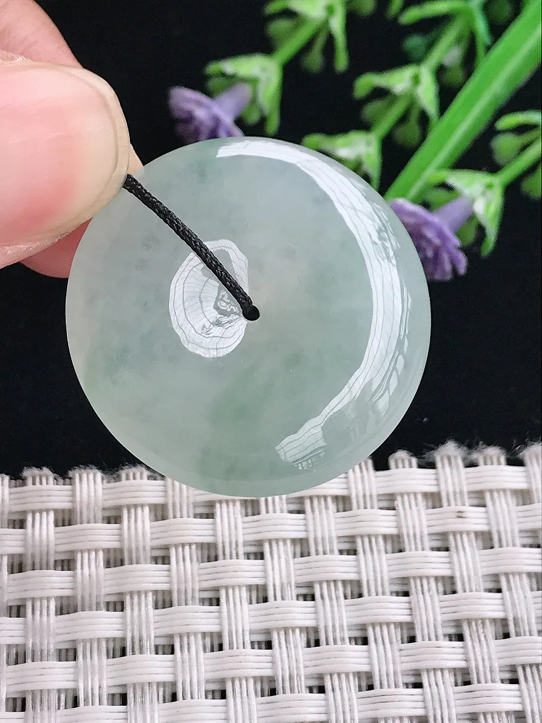 实拍A货翡翠29.3/6.5老坑冰胶果冻飘花平安扣吊坠翡翠玉扣子挂件