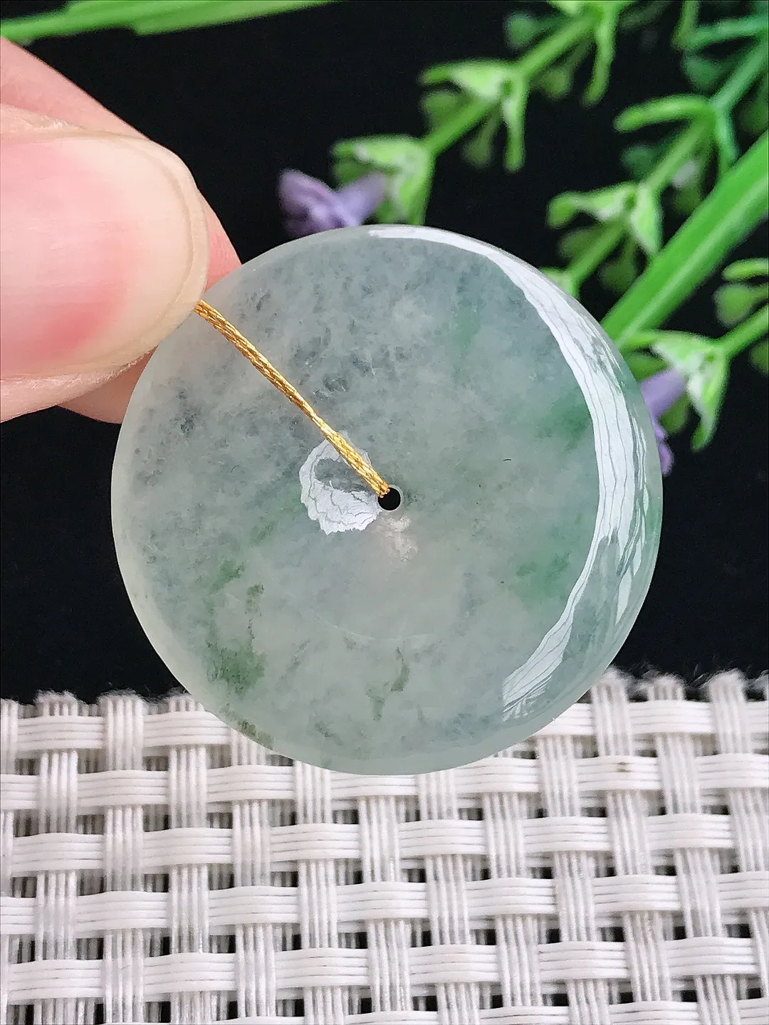 实拍A货翡翠31.7/5.2老坑冰透起胶冰晴平安扣吊坠翡翠玉扣挂件