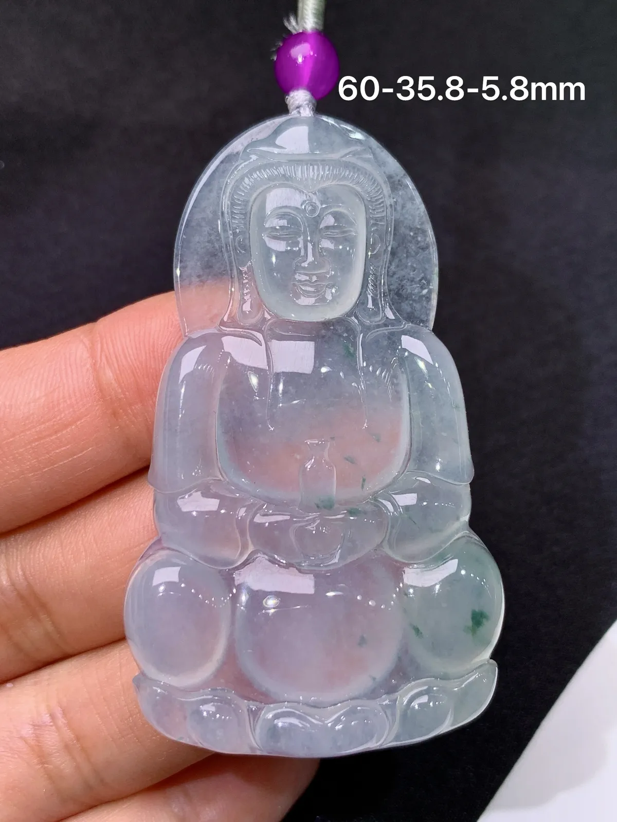 冰飘花观音吊坠，顶珠为配饰品，冰冰润润，玉质细腻，种水足，Ls整体尺寸60*35.8*5.8