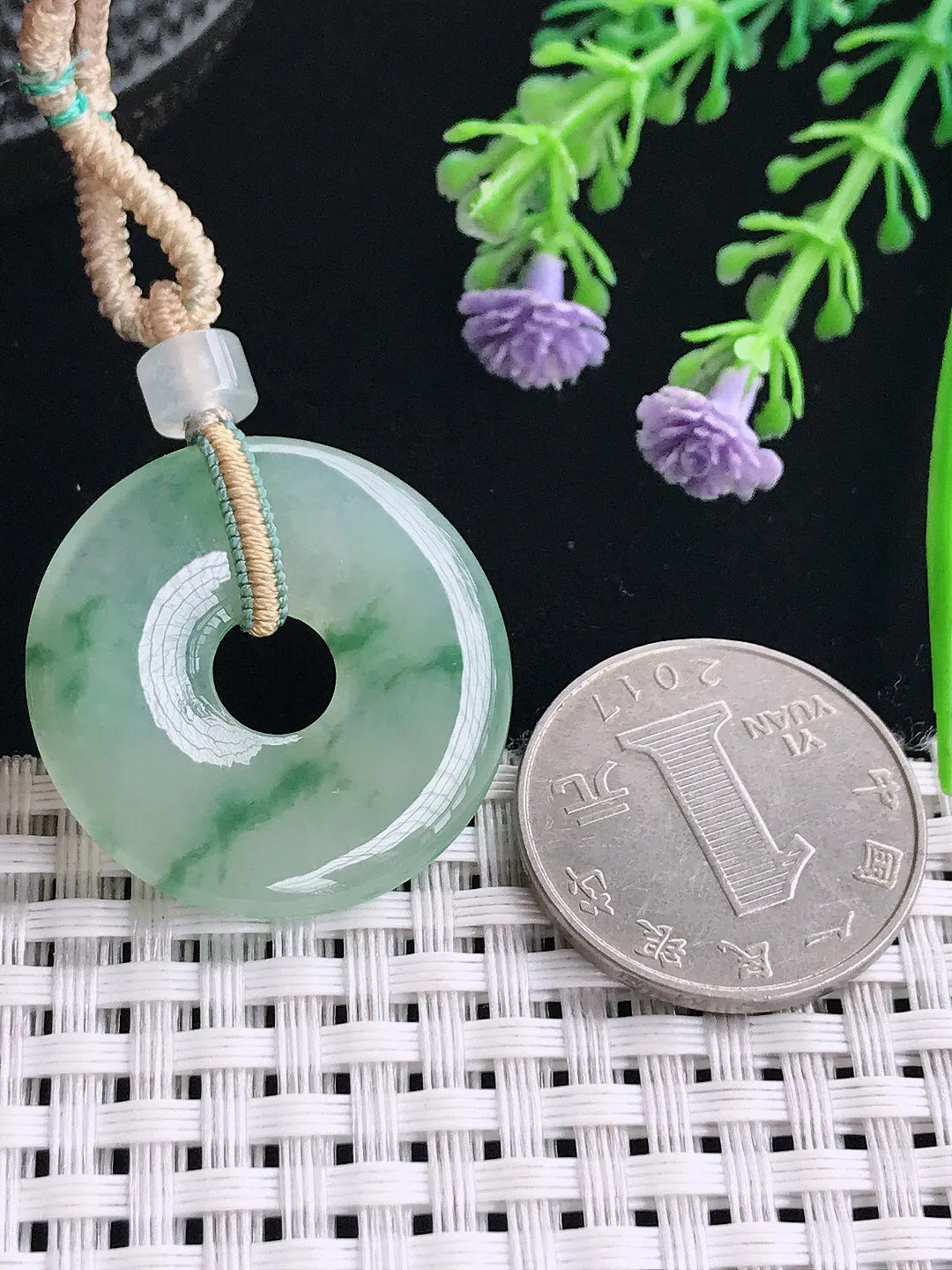 实拍A货翡翠29.2/3.9老坑冰胶水灵冰晴平安扣吊坠翡翠玉环挂件