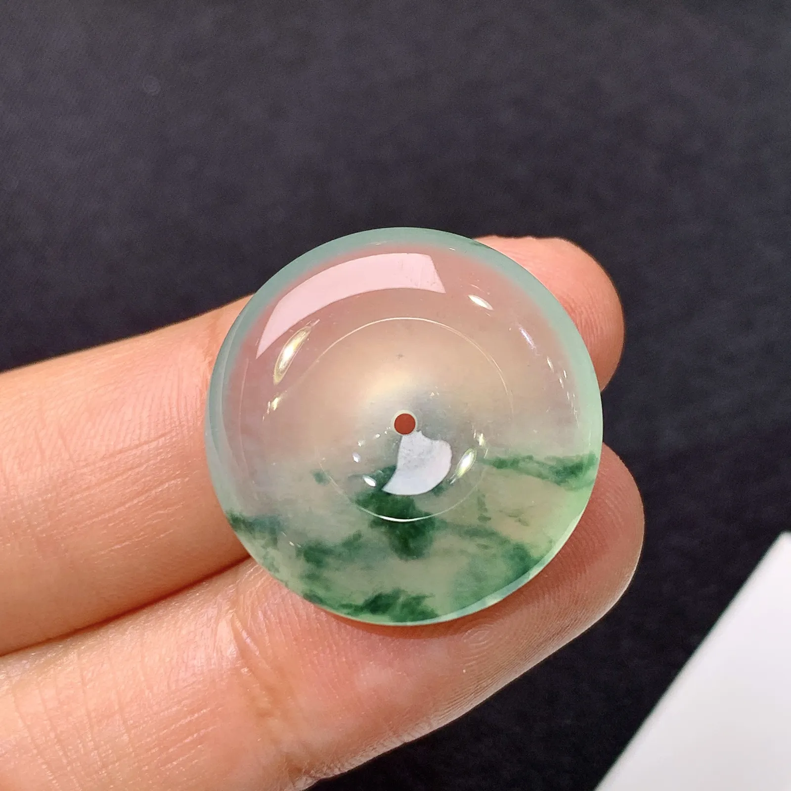 冰飘花平安扣，冰润通透，玉质细腻，种水足，Ls 整体尺寸21.4*5.5