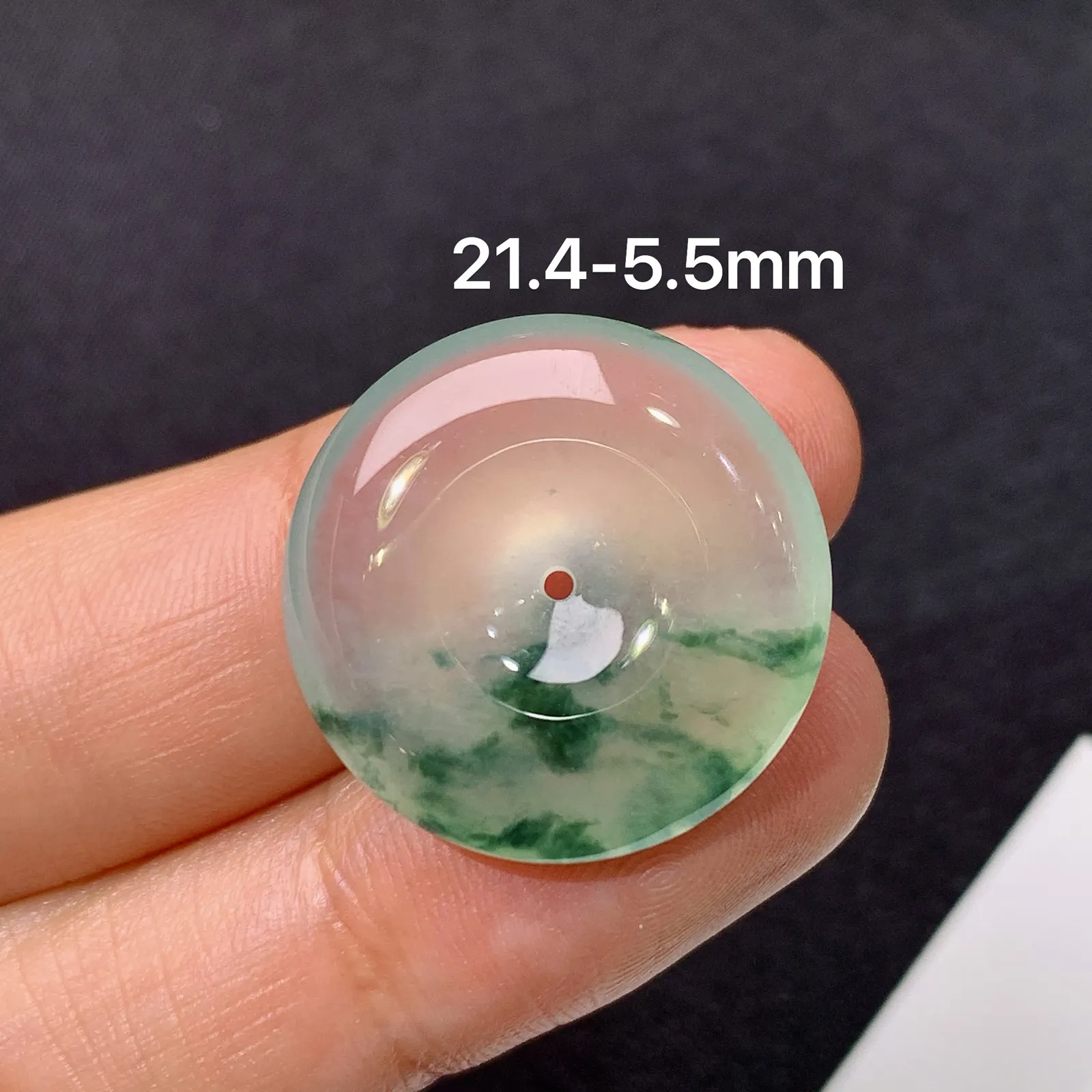 冰飘花平安扣，冰润通透，玉质细腻，种水足，Ls 整体尺寸21.4*5.5