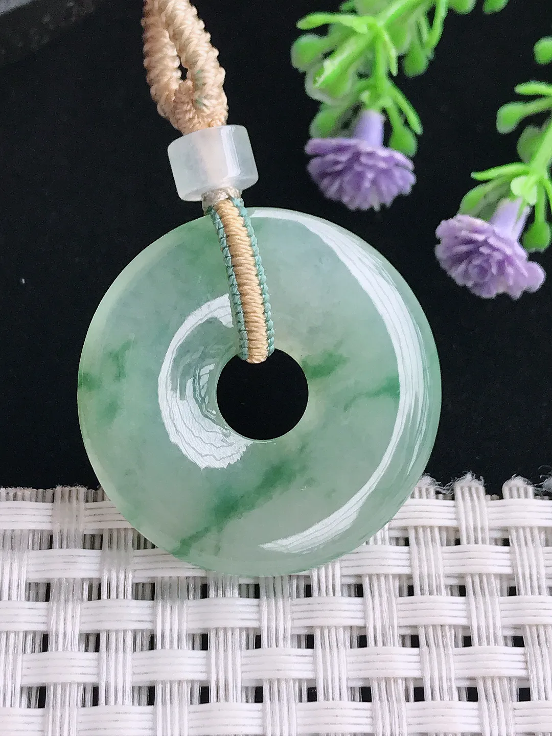 实拍A货翡翠29.2/3.9老坑冰胶水灵冰晴平安扣吊坠翡翠玉环挂件