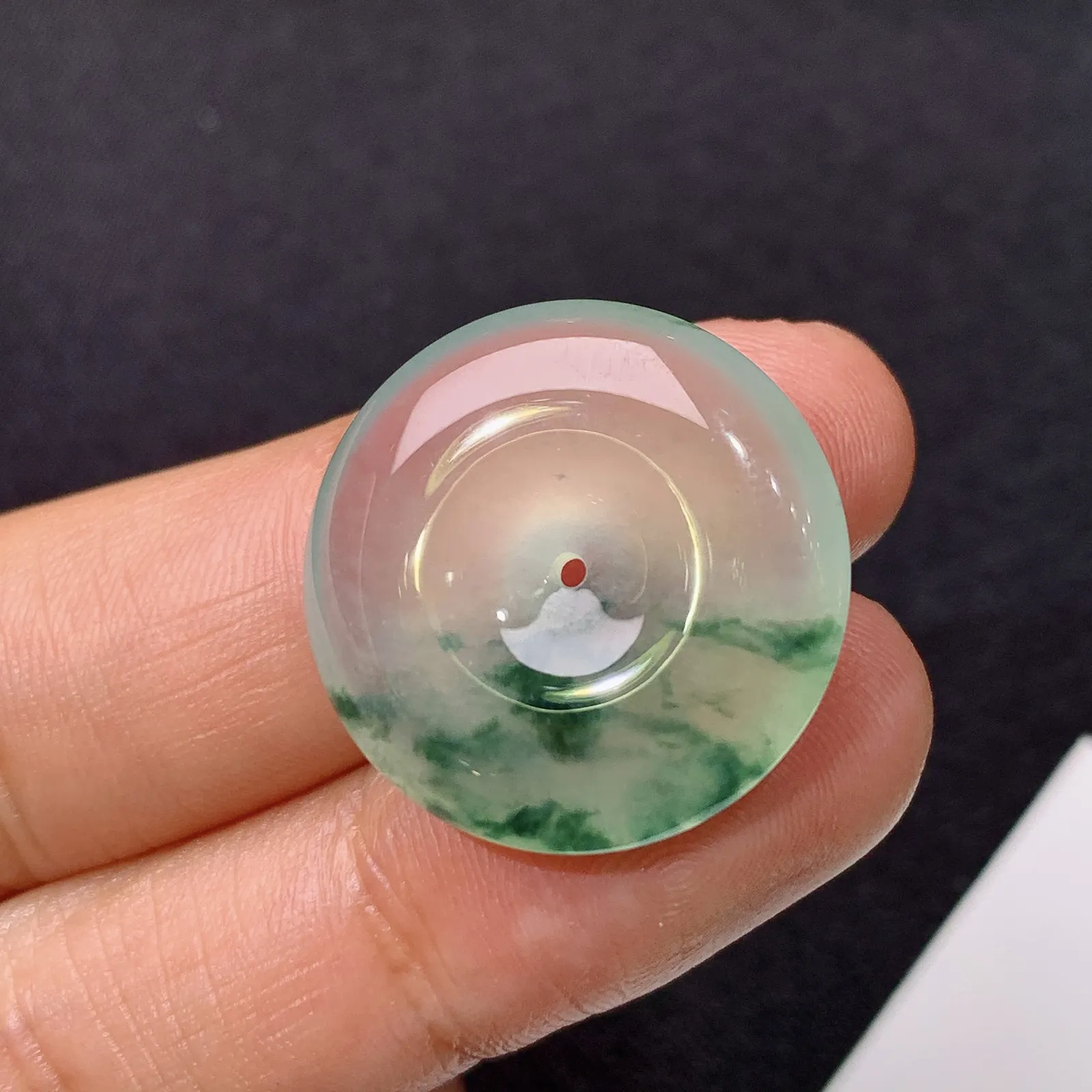 冰飘花平安扣，冰润通透，玉质细腻，种水足，Ls 整体尺寸21.4*5.5