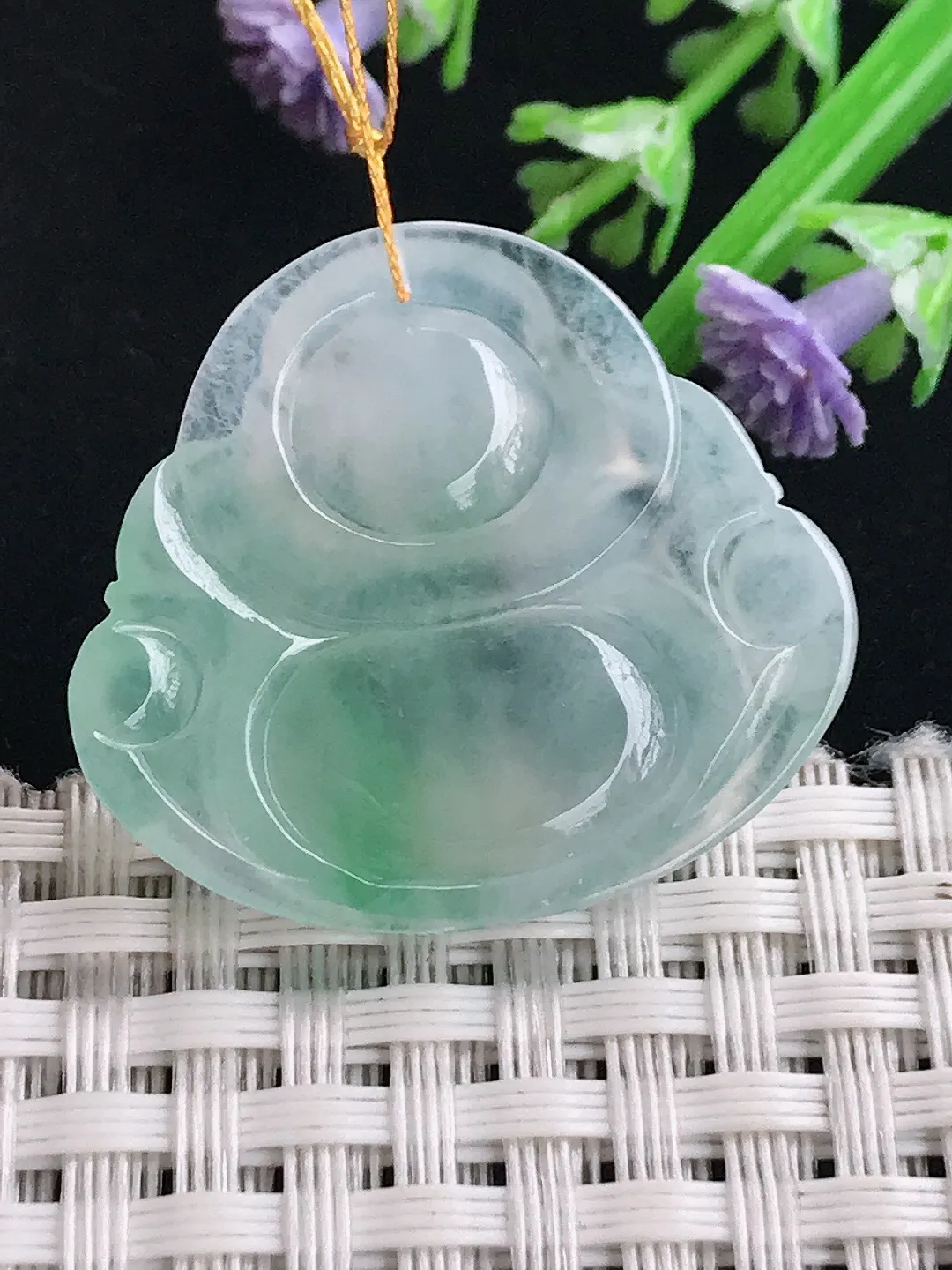 实拍A货翡翠27.5/30.6/5.5老坑冰种起胶飘花佛公吊坠翡翠玉佛挂件