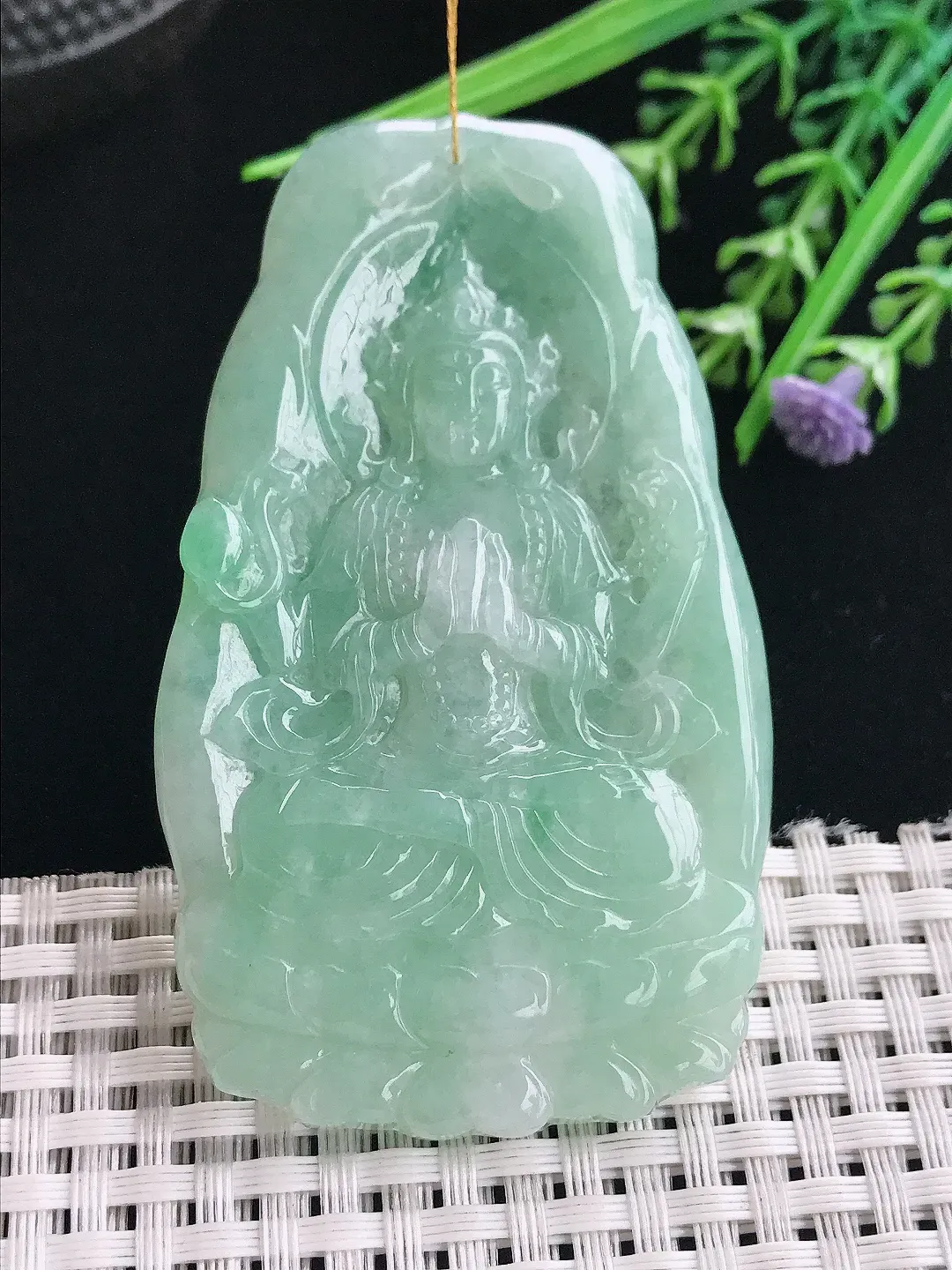 实拍A货翡翠73/43.5/6老坑秀气冰晴绿观音菩萨吊坠翡翠挂件