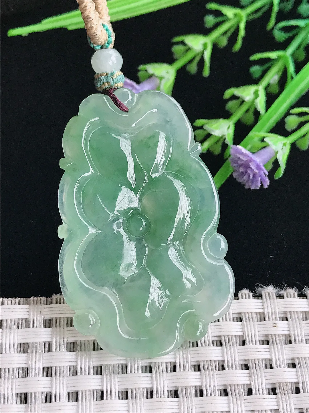 实拍A货翡翠45.6/29.5/5老坑冰胶水灵满绿荷叶鱼吊坠翡翠连年有余挂件