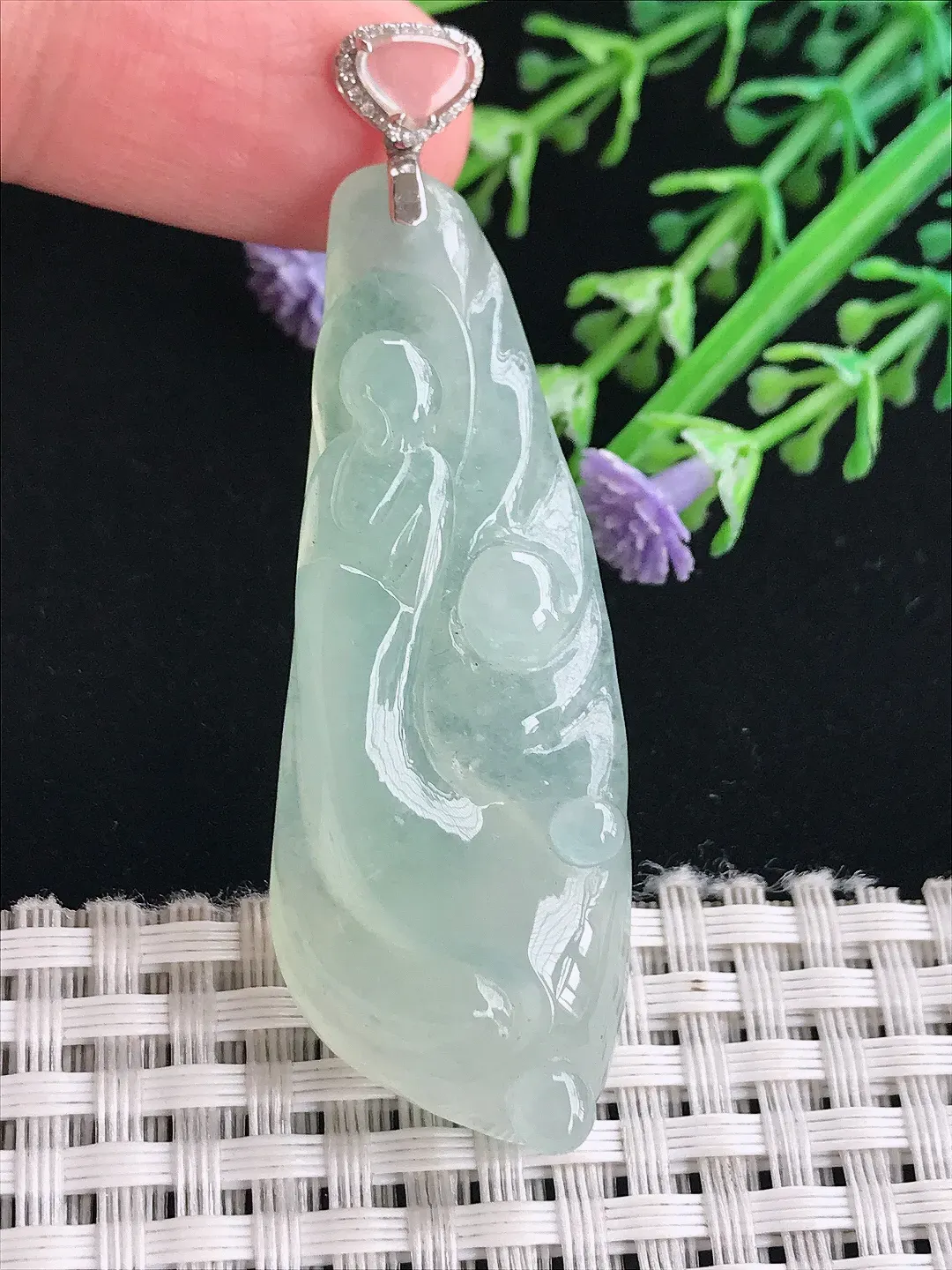 实拍A货翡翠53/20/8.8老坑冰胶果冻冰晴悟道吊坠翡翠玉佛挂件