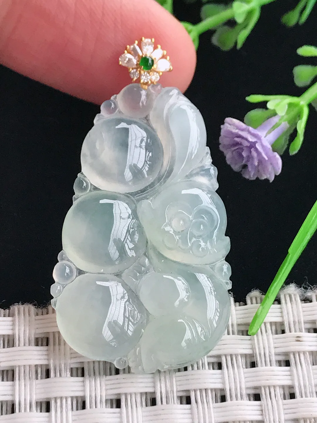 实拍A货翡翠35.6/22/4.6老坑18k金镶嵌冰种灵猴献寿吊坠翡翠生肖猴挂件