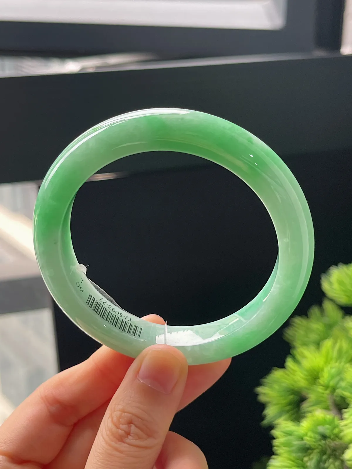 正圈57圈口，翡翠糯化种绿色手镯