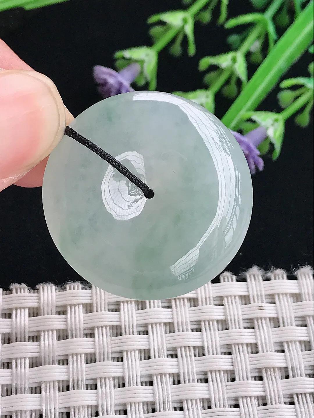 实拍A货翡翠29.3/6.5老坑冰胶果冻飘花平安扣吊坠翡翠玉扣子挂件