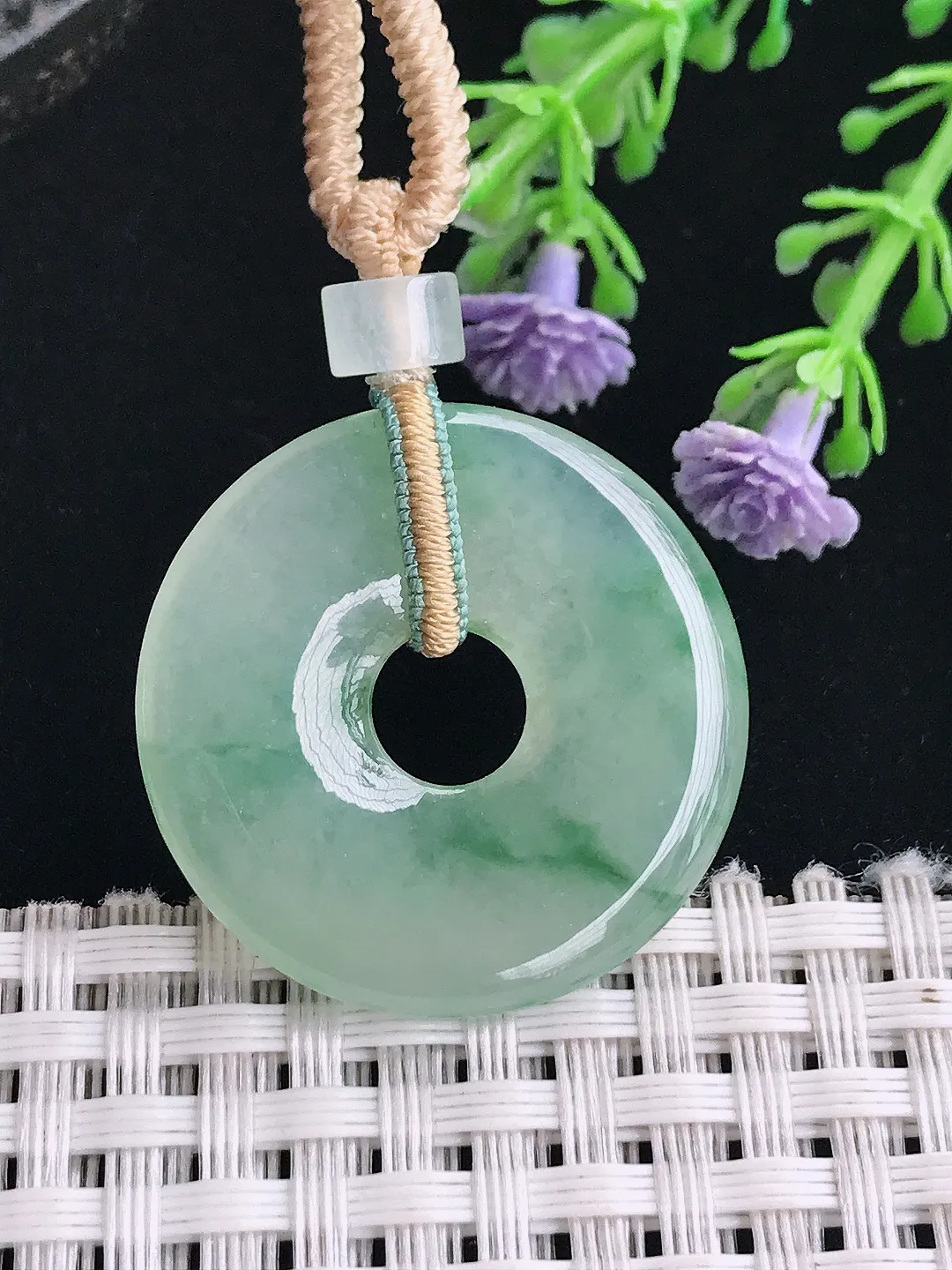 实拍A货翡翠29.2/3.9老坑冰胶水灵冰晴平安扣吊坠翡翠玉环挂件