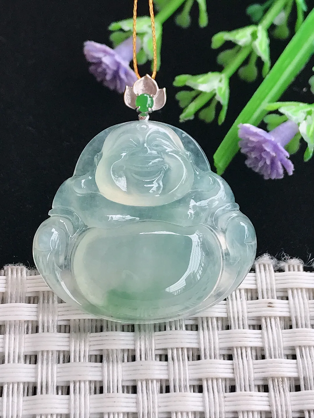 实拍A货翡翠29.5/29.2/6.2老坑18k金镶嵌冰种冰晴佛公吊坠翡翠玉佛挂件