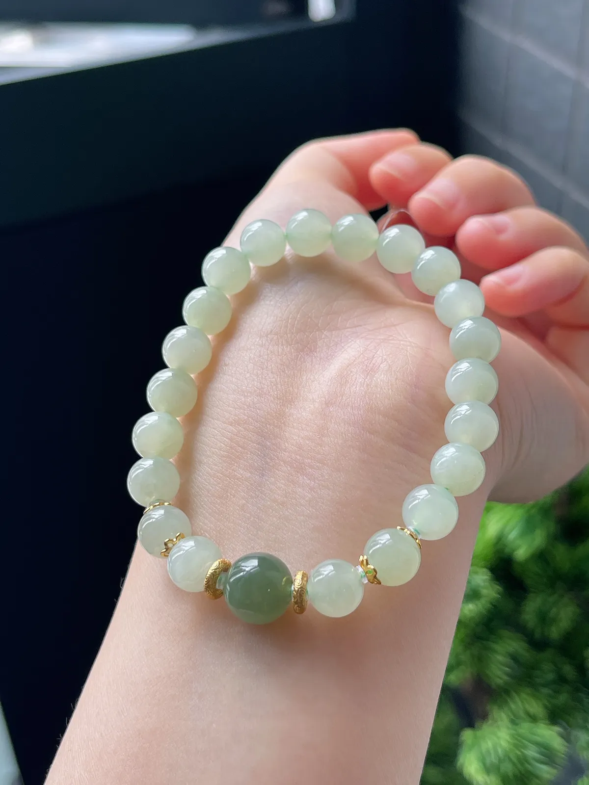 S925和田玉晴碧银运手串