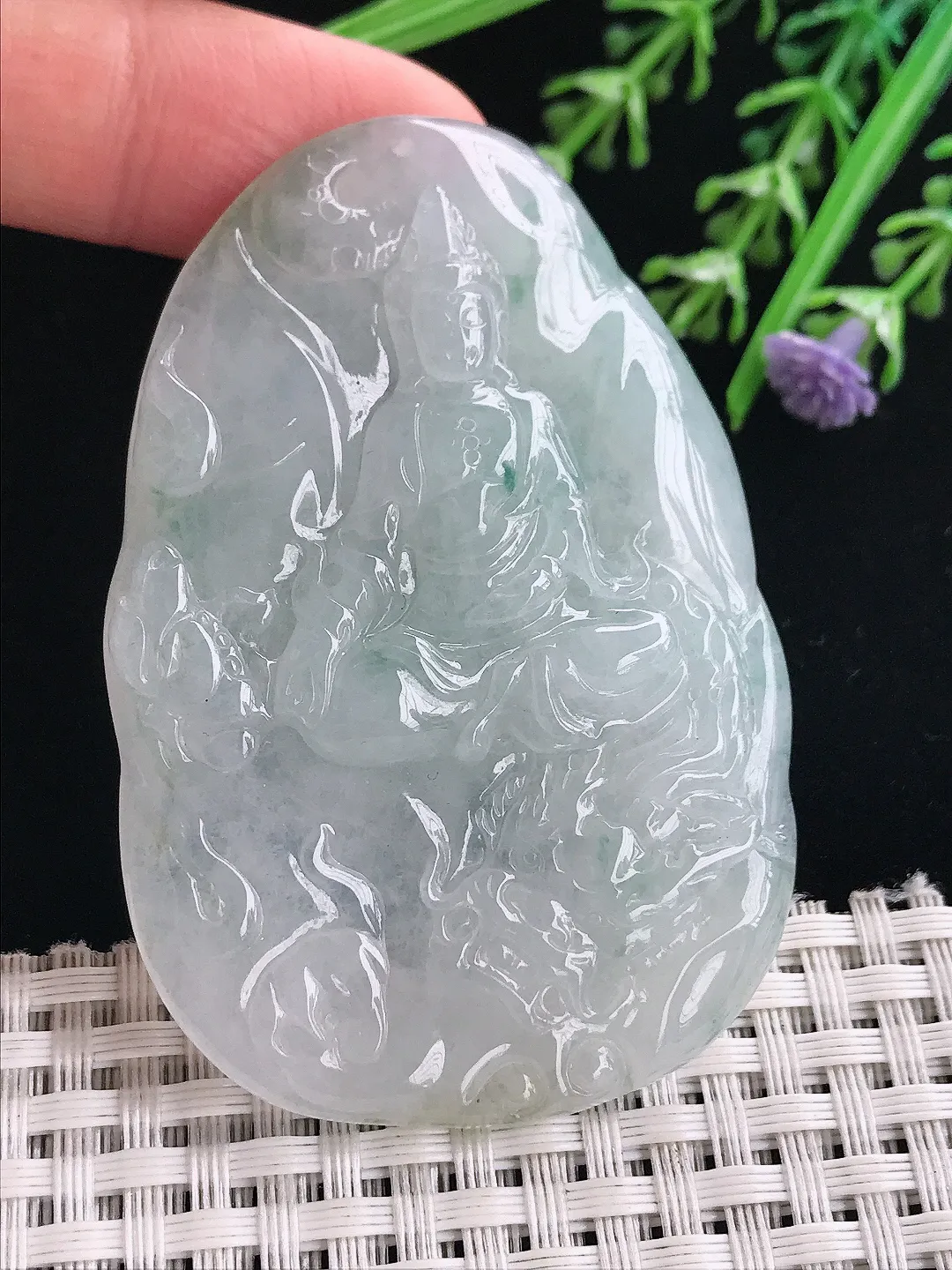 实拍A货翡翠66/44.5/10老坑冰胶果冻御龙观音吊坠翡翠挂件