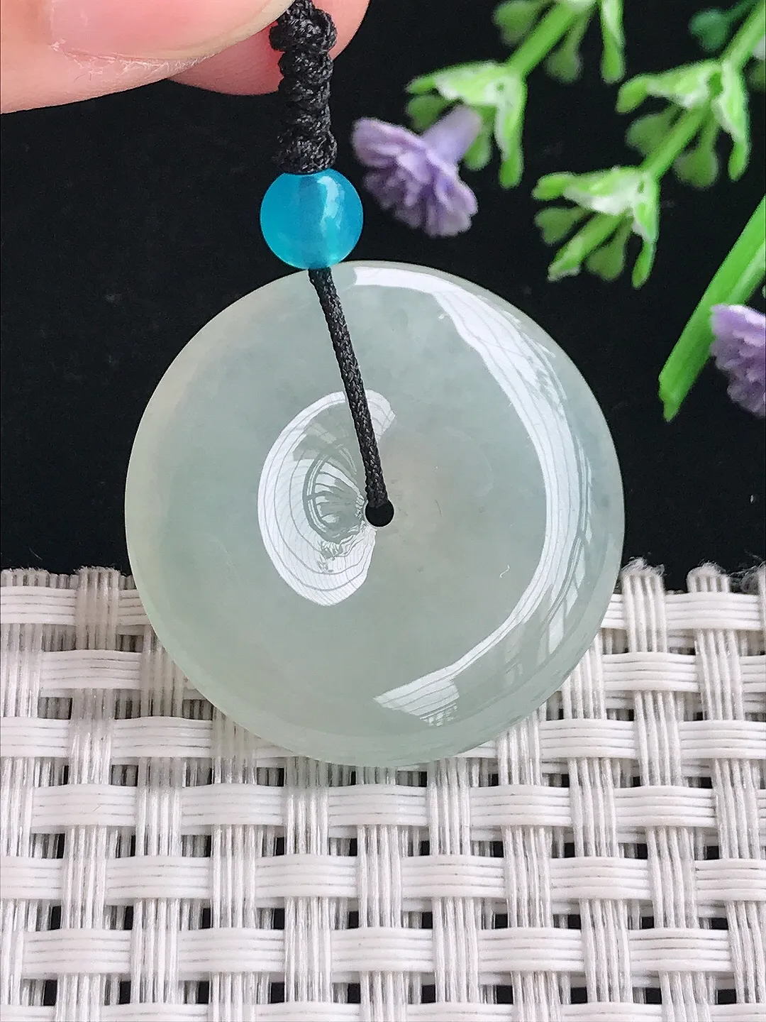 实拍A货翡翠29.3/5.7老坑冰胶水灵冰晴平安扣吊坠翡翠挂件