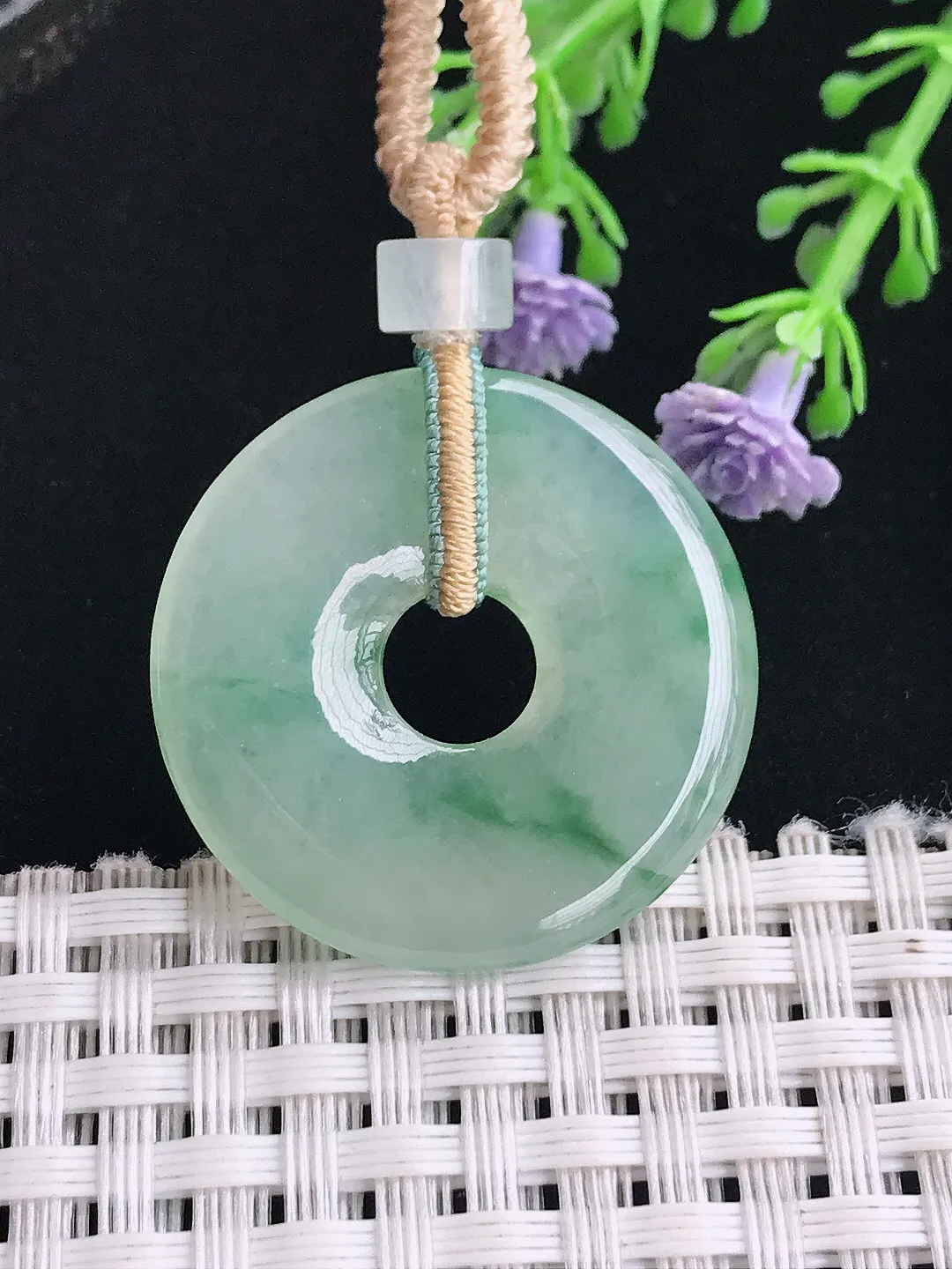 实拍A货翡翠29.2/3.9老坑冰胶水灵冰晴平安扣吊坠翡翠玉环挂件