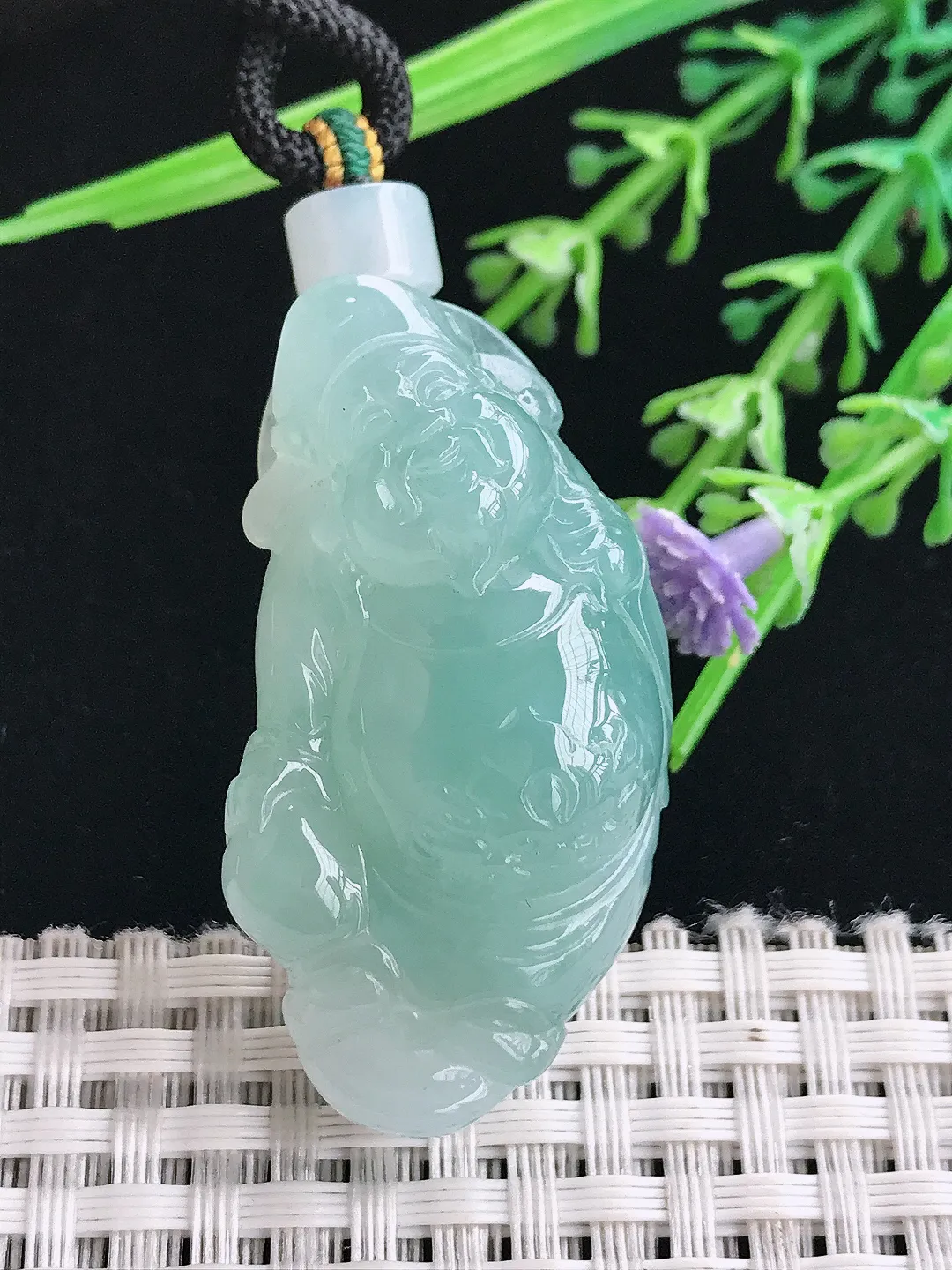 实拍A货翡翠43/22.5/12.8老坑冰胶果冻天空蓝财神爷吊坠翡翠挂件