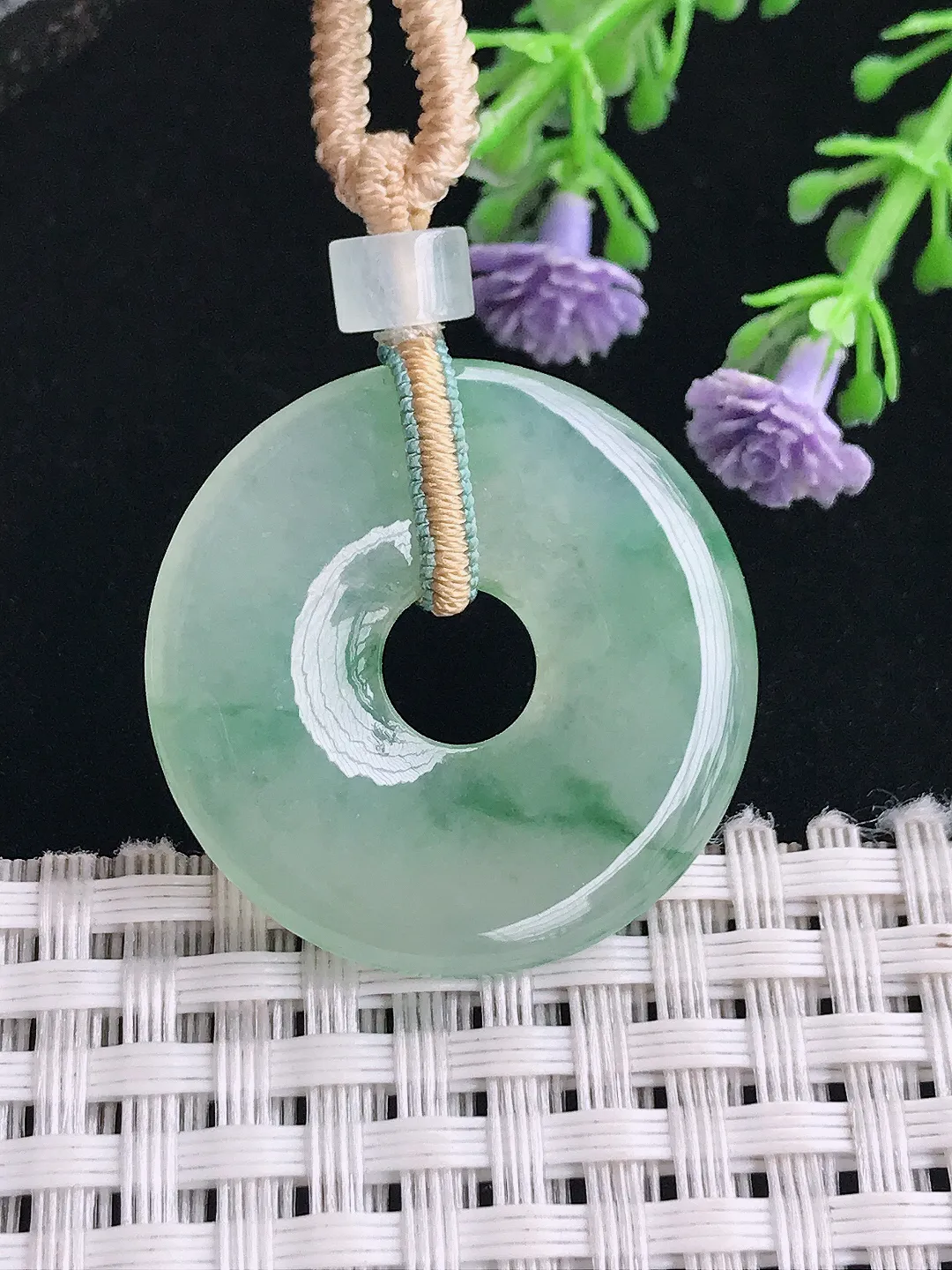 实拍A货翡翠29.2/3.9老坑冰胶水灵冰晴平安扣吊坠翡翠玉环挂件