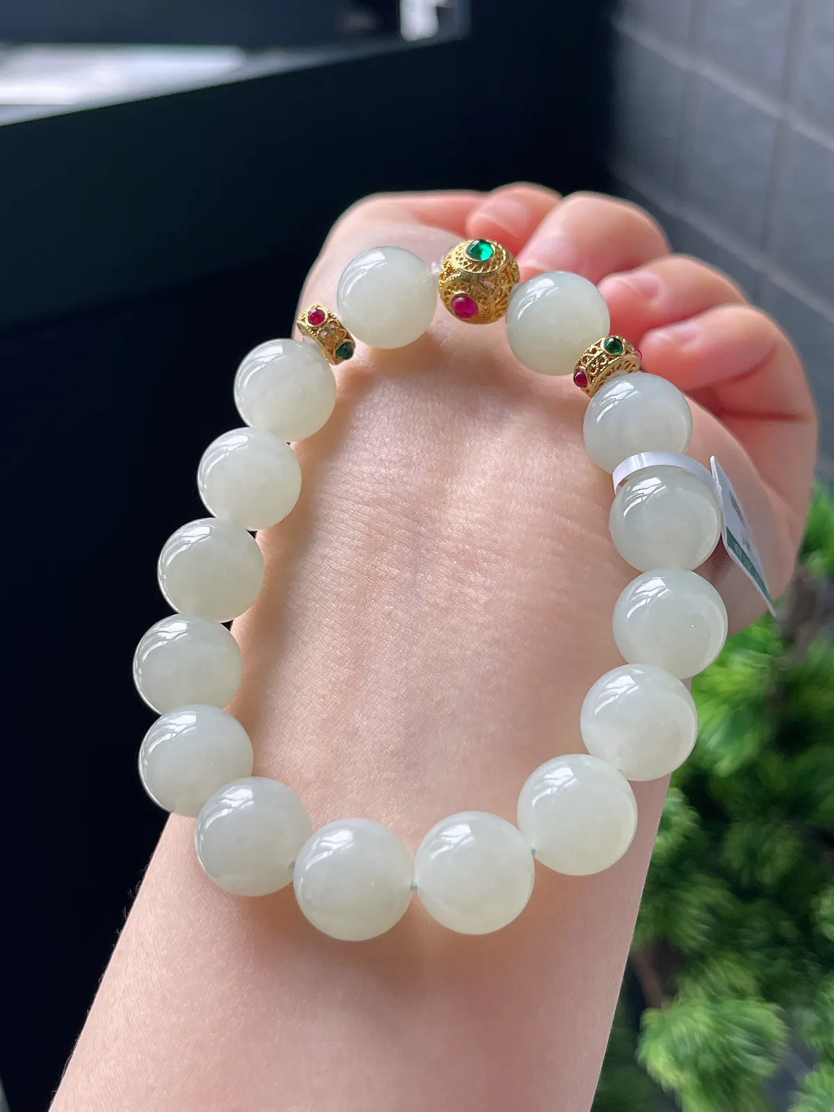 18K和田玉冰翠晴DIY手串12mm