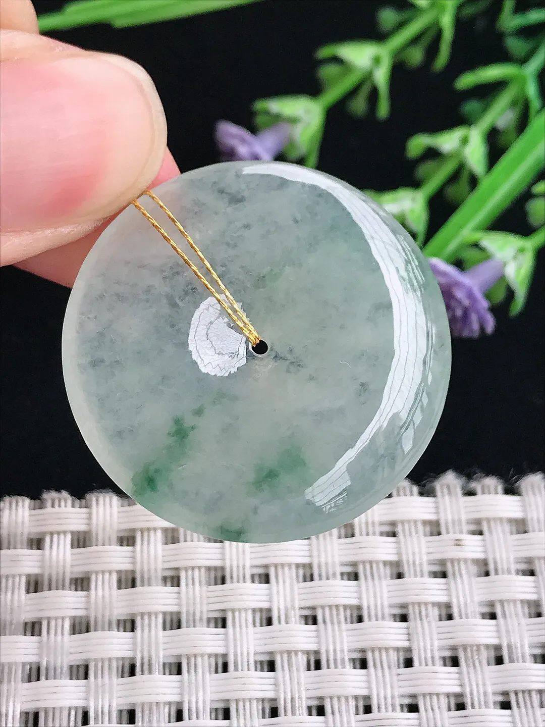 实拍A货翡翠31.7/5.2老坑冰透起胶冰晴平安扣吊坠翡翠玉扣挂件