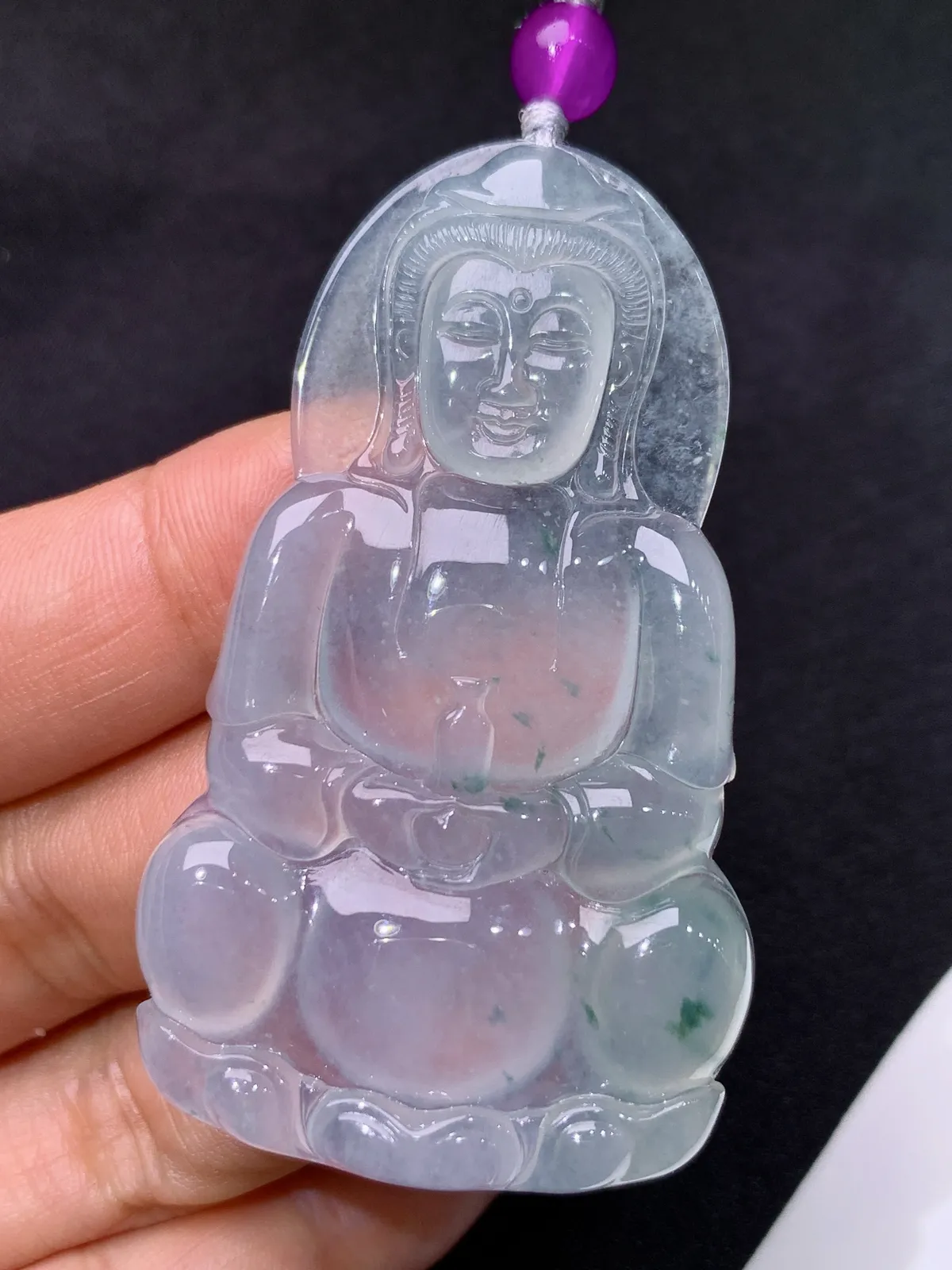 冰飘花观音吊坠，顶珠为配饰品，冰冰润润，玉质细腻，种水足，Ls整体尺寸60*35.8*5.8