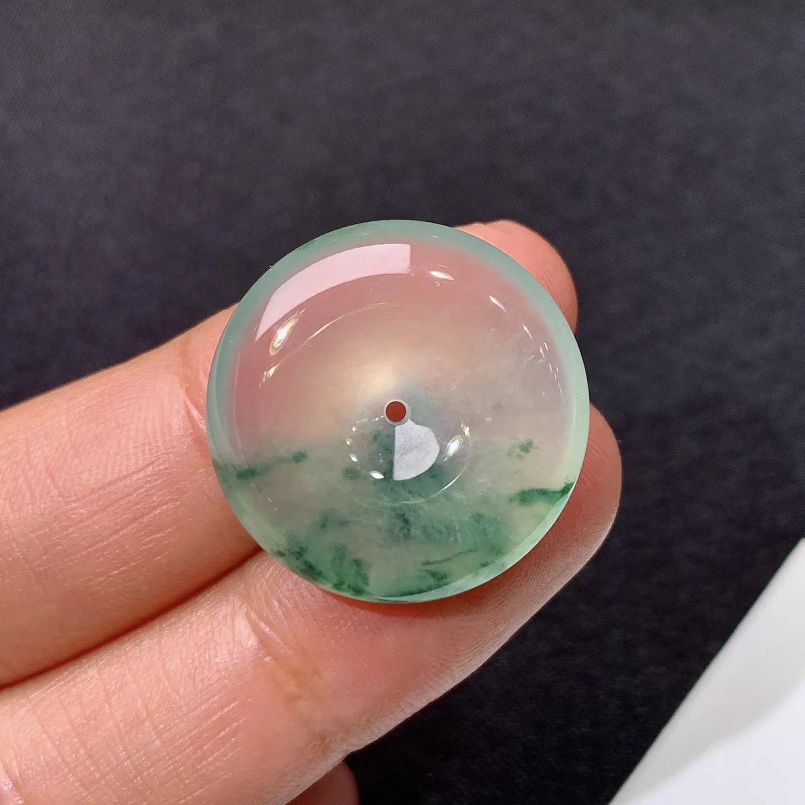 冰飘花平安扣，冰润通透，玉质细腻，种水足，Ls 整体尺寸21.4*5.5