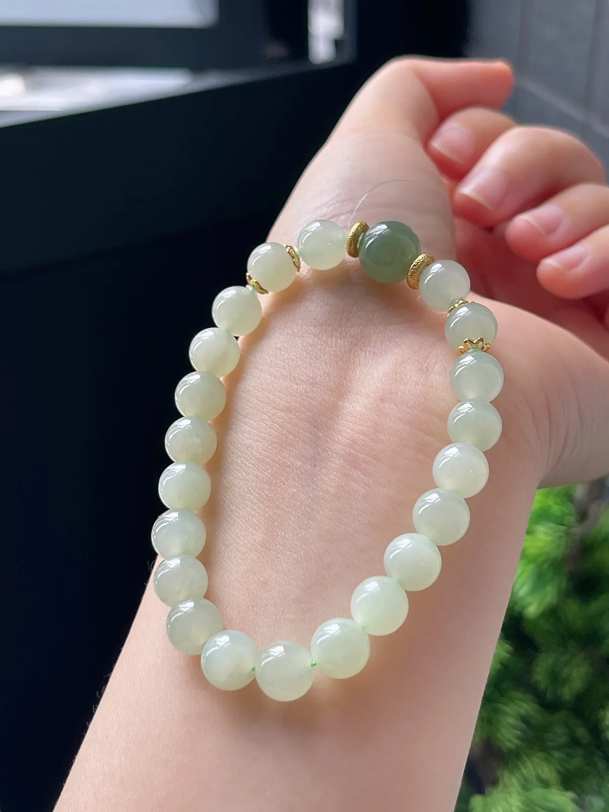 S925和田玉晴碧银运手串