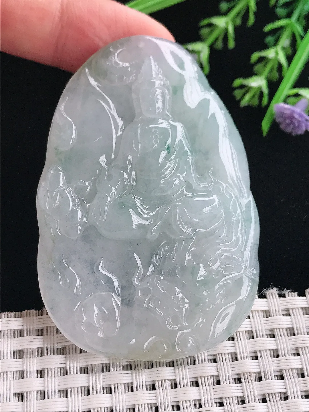 实拍A货翡翠66/44.5/10老坑冰胶果冻御龙观音吊坠翡翠挂件