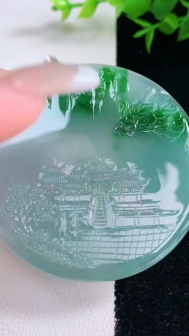 天然A货翡翠山水牌吊坠，尺寸58.3-3.4，重量:31.27g
3月5日