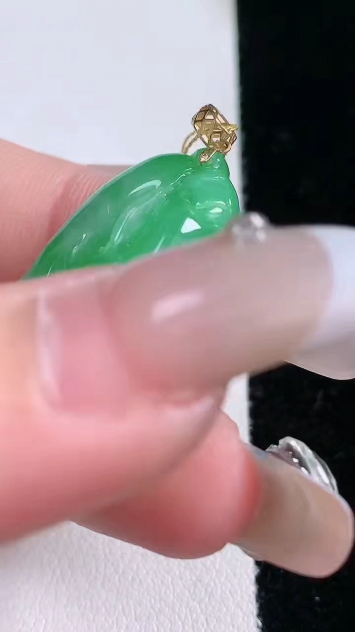 天然A货翡翠白菜吊坠，尺寸26.8-18-9.7，重量:8.97g
3月6日