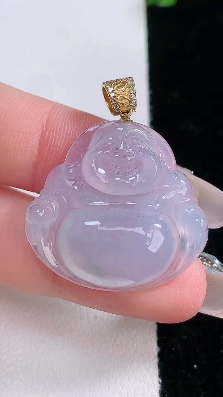 天然A货翡翠种紫罗兰佛公吊坠，尺寸26.7-28-5.7，重量:6.85g
3月7日