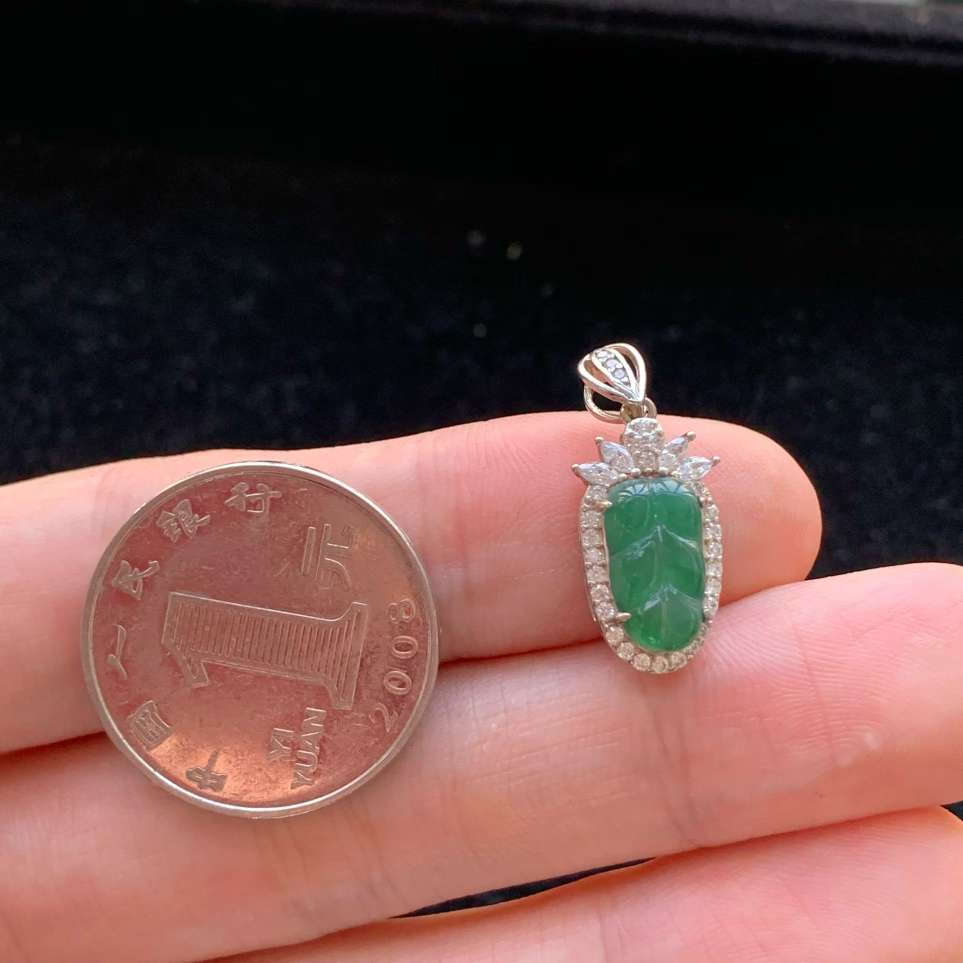A货天然翡翠冰糯种925银满绿叶子吊坠重量1.42
3月7日