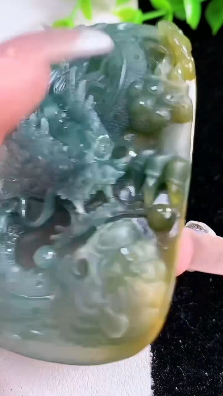 天然A货翡翠双彩龙牌吊坠，尺寸73.8-42.5-8.8，重:55.41g
3月8日