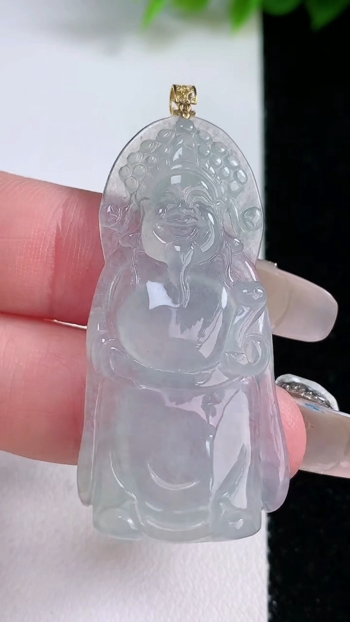 天然A货翡翠种白冰财神爷吊坠，尺寸45-21.6-5，重:8.61g 116
3月8日