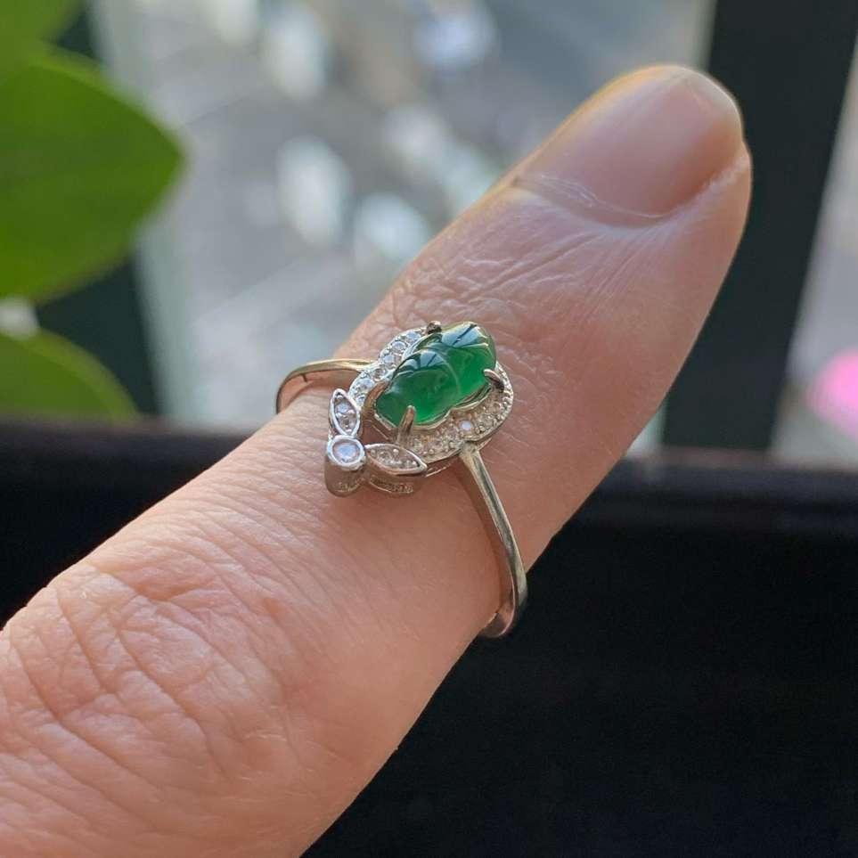 A货天然翡翠冰糯种925银满绿葫芦戒指活口重量1.46
3月10日