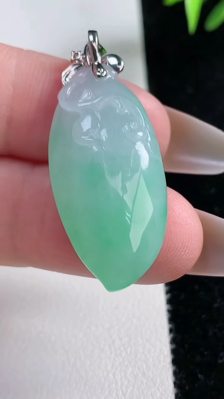 天然A货翡翠福瓜吊坠尺寸32.6-16-9.4，重量:8.86g
3月11日