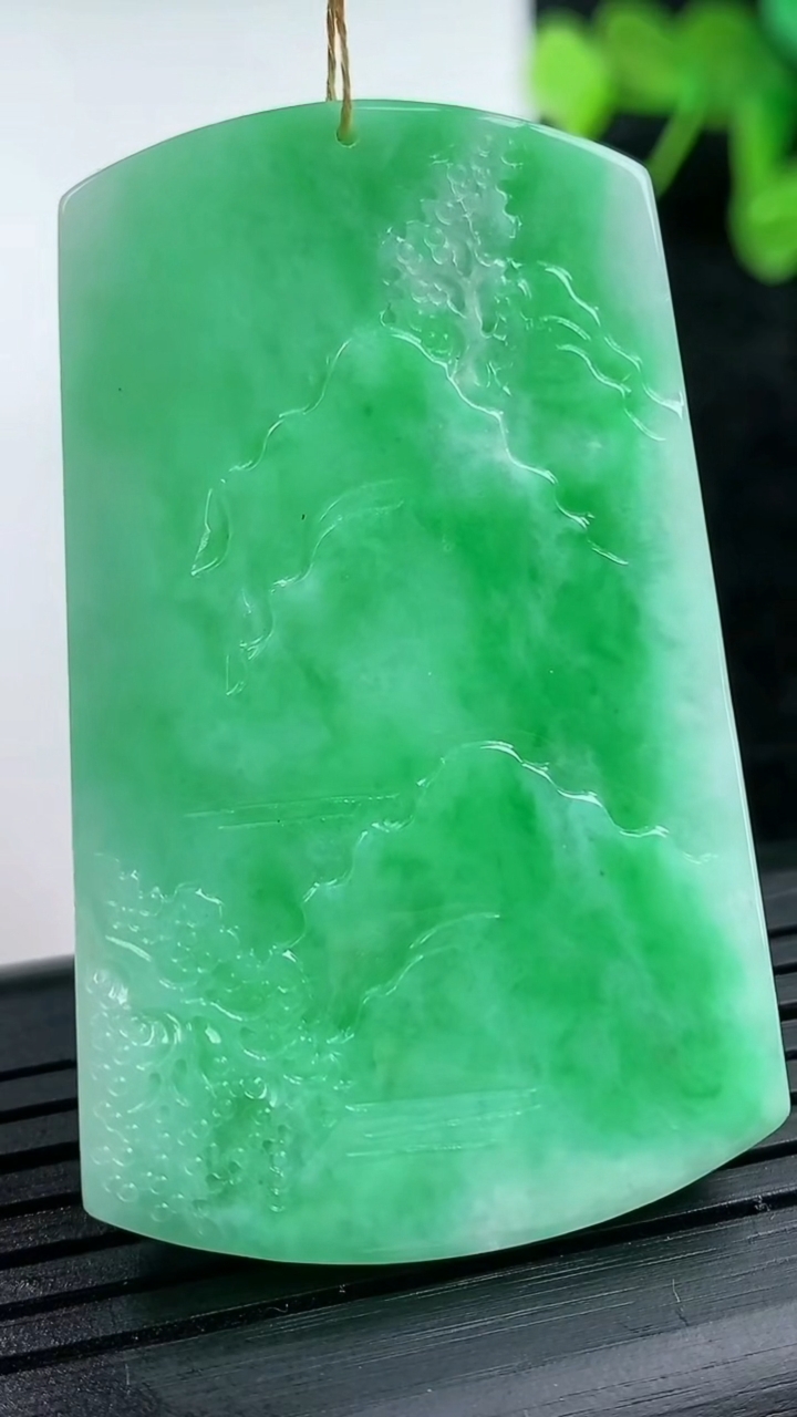 天然A货翡翠山水牌吊坠尺寸51.3-31.8-6.8重量:24.06g
3月14日