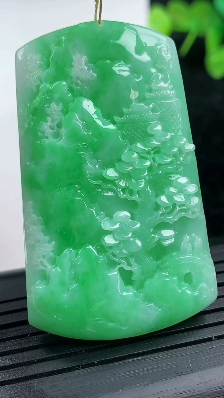 天然A货翡翠山水牌吊坠尺寸51.3-31.8-6.8重量:24.06g
3月14日