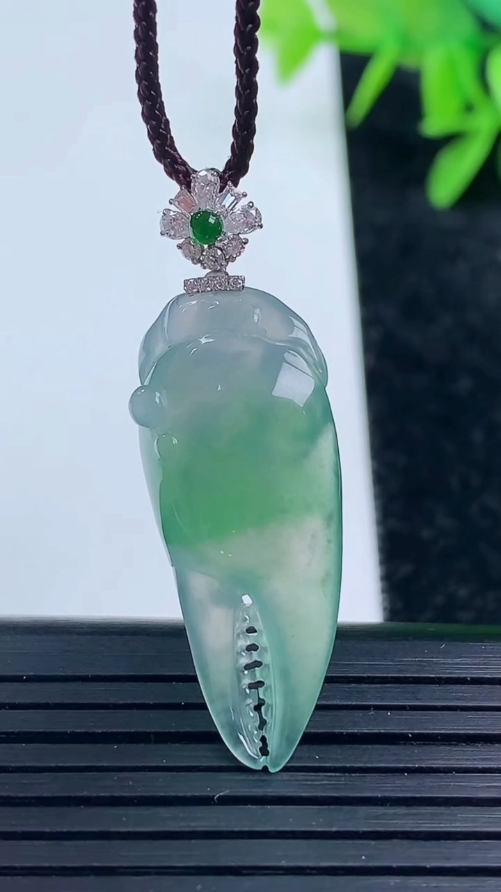 天然A货翡翠蟹钳吊坠尺寸31.6-13-6.2重量:4.14g
3月16日