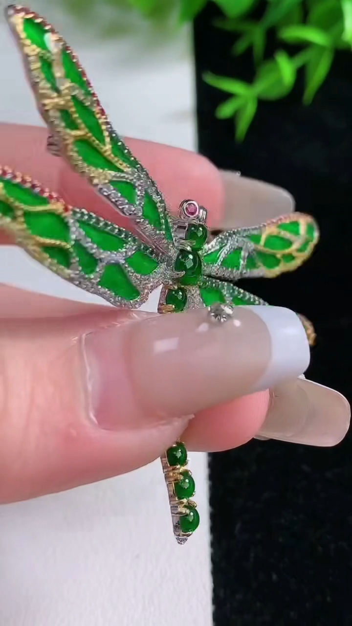 天然A货翡翠蛋面蜻蜓胸针，尺寸4.4，重量:8.81g
3月18日