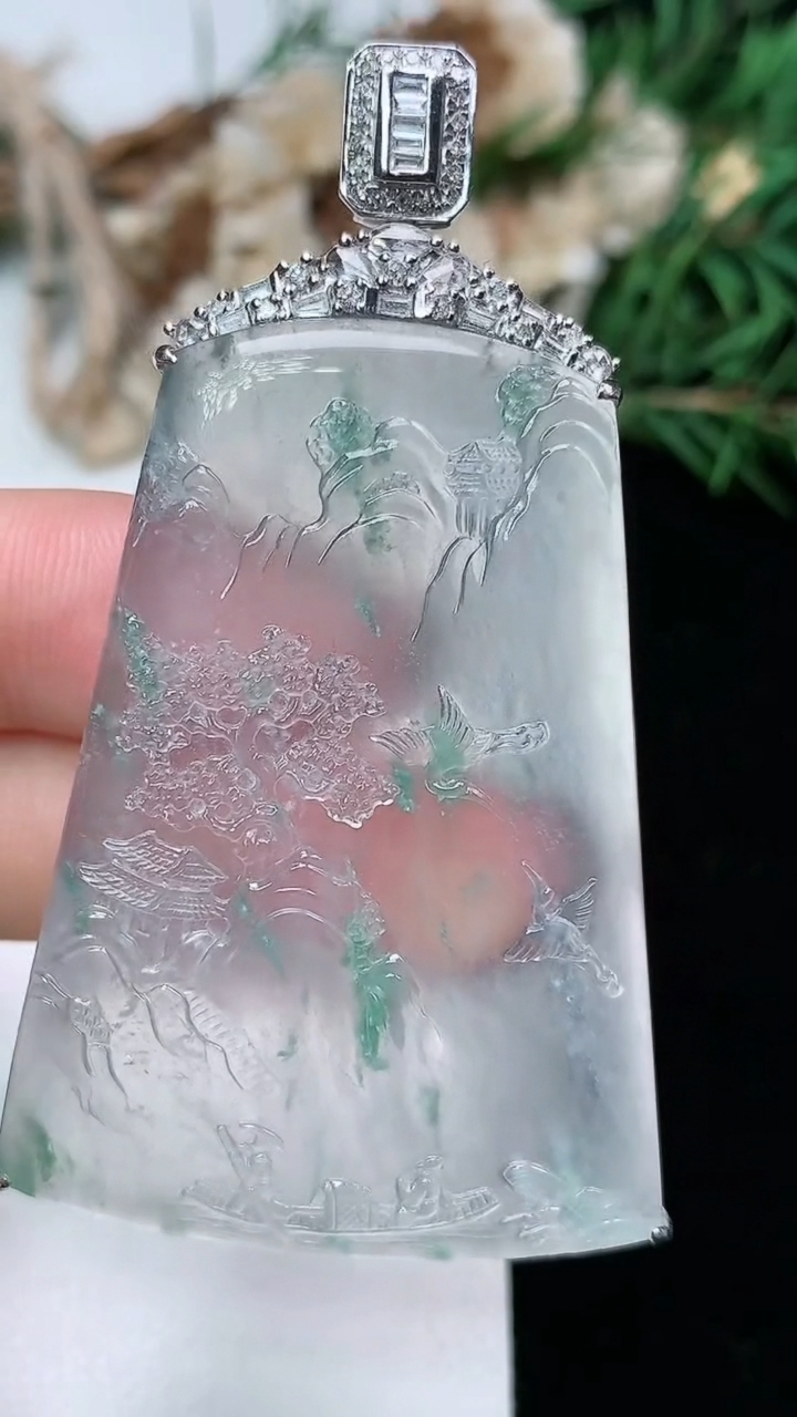 天然A货翡翠山水牌吊坠，尺寸48-34.3-7.7，重量:20.36g
3月18日