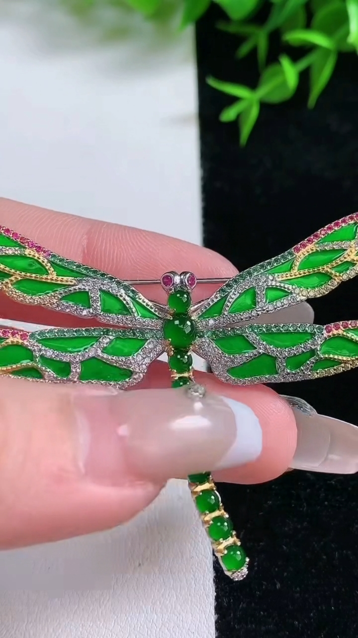 天然A货翡翠蛋面蜻蜓胸针，尺寸4.4，重量:8.81g
3月18日