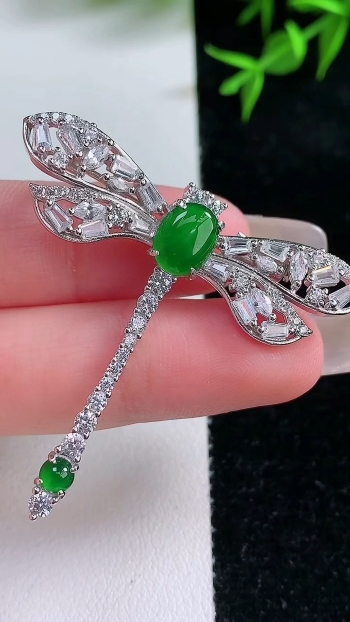 天然A货翡翠蛋面蜻蜓胸针，尺寸8.4-6.6，重量:7.12g
3月18日